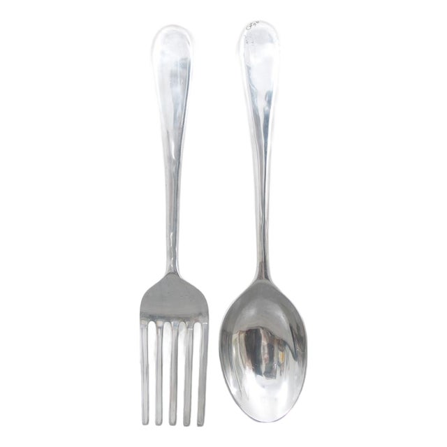 Mid Century Modern Wall Art Fork & Spoon Pop Pair Curtis Jere 1970s Oversized For Sale