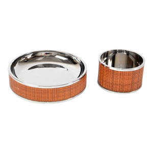 2 Labrazel Italy Rattan Dark Leather Bathroom Accessories Soap Dish, Tumbler