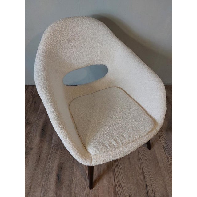 White Vintage Shell Armchairs in White Curly Fabric by Miroslav Navratil for Cesky Nabytek, Czech, 1960s, Set of 2 For Sale - Image 8 of 13