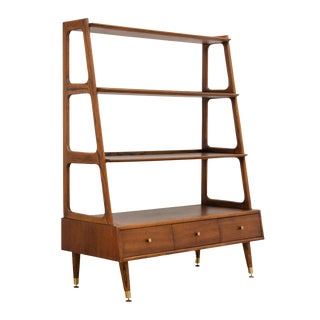 American Mid Century Display Cabinet Book Case Shelf Oak Walnut Unsigned For Sale