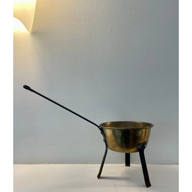 Metal Antique Footed Brass Bowl Sauce Pan For Sale - Image 7 of 8
