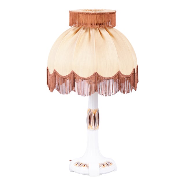 Art Deco Table Lamp in Ceramic and Textile Lampshade, Austria-Vienna, 1910s For Sale