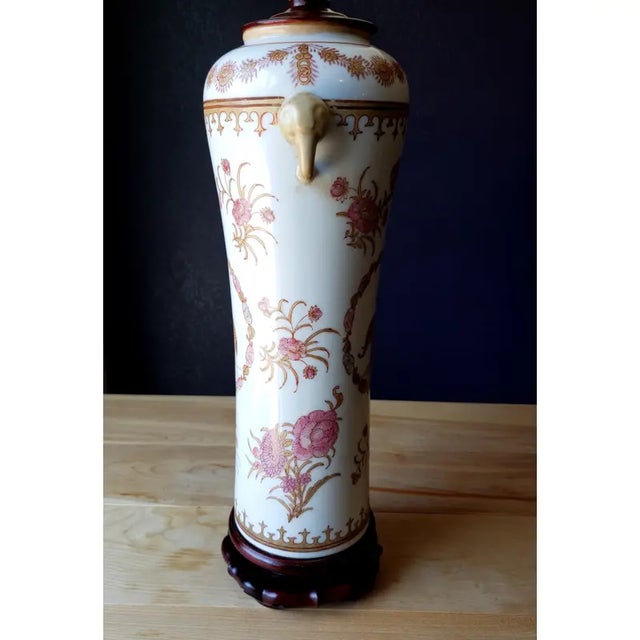 Mid 20th Century Vintage Mid 20th Century Rose Medallion Porcelain Elephant Lamp For Sale - Image 5 of 6