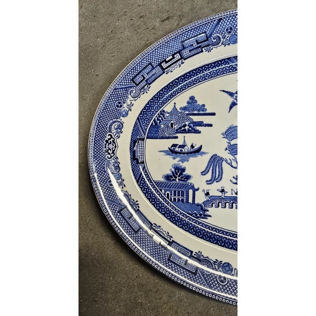 Mid-Century Modern Vintage Johnson Bros English Cottage Blue Willow 12 1/4" Oval Serving Platter For Sale - Image 3 of 4