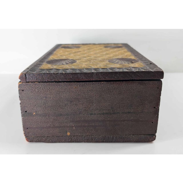 Wood 18th or 19th Century American Folk Art Chip Carved Polychrome Box For Sale - Image 7 of 18