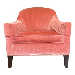 Custom Ethan Allen Coral Velvet Barrel Lounge Chair With Nailhead Trim For Sale