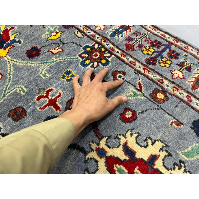 Blue Gray and Red Floral Wool Runner Rug, Persian Style, 2'9" X 9'7" For Sale - Image 13 of 17