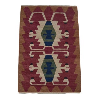 Flat Weave Petite Rug. Small Turkish Kilim Chic Area Rug - 1'11" X 2'10" For Sale