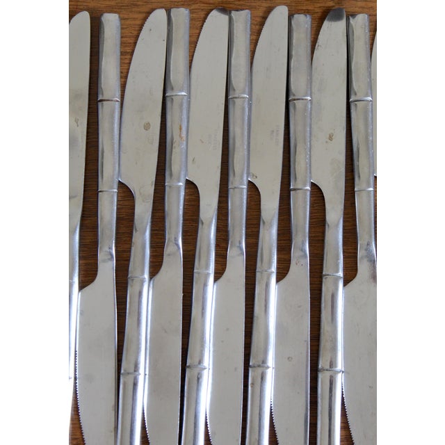 Vintage 1980s Stanley Roberts "Tiburon" Faux Bamboo Stainless Steel Flatware Set – 60 Pieces | Hollywood Regency Chinoiserie For Sale - Image 9 of 14