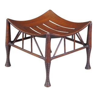 Antique Victorian Egyptian Revival Mahogany Arts & Crafts Thebes Stool Footrest For Sale