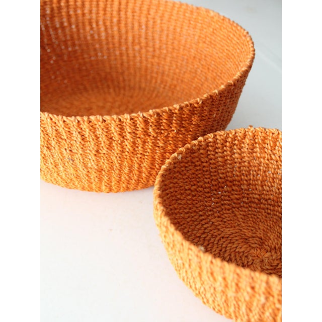 Orange Pair of Vintage Woven Bowls For Sale - Image 8 of 9