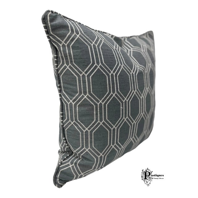 Contemporary Contemporary Bernhardt Transitional Style Gray Geometric Print Duck Down Throw Pillow For Sale - Image 3 of 9