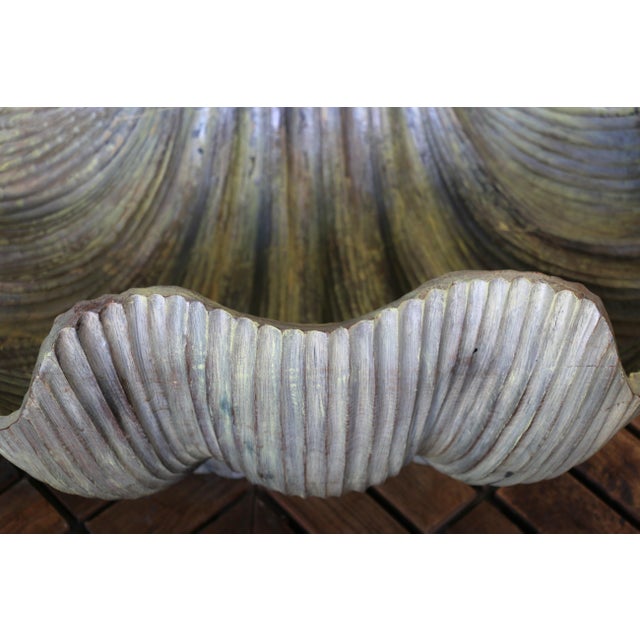 Vintage Italian Carved Wood Shell-Form Coffee Table With Glass Top, 1970s For Sale - Image 11 of 18