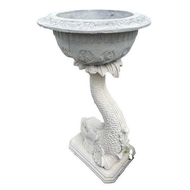 2000 - 2009 Vintage Neoclassical Cast Stone Fish Pedestal Fountain Planter For Sale - Image 5 of 12