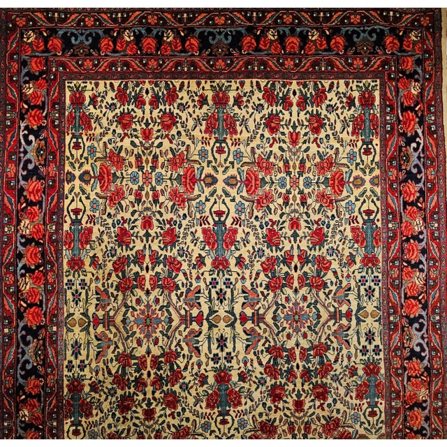 Early 20th Century Vintage Persian Bidjar Area Rug, Handwoven All Over Floral Pattern, Yellow & Red, 5’ X 9’ For Sale - Image 5 of 11