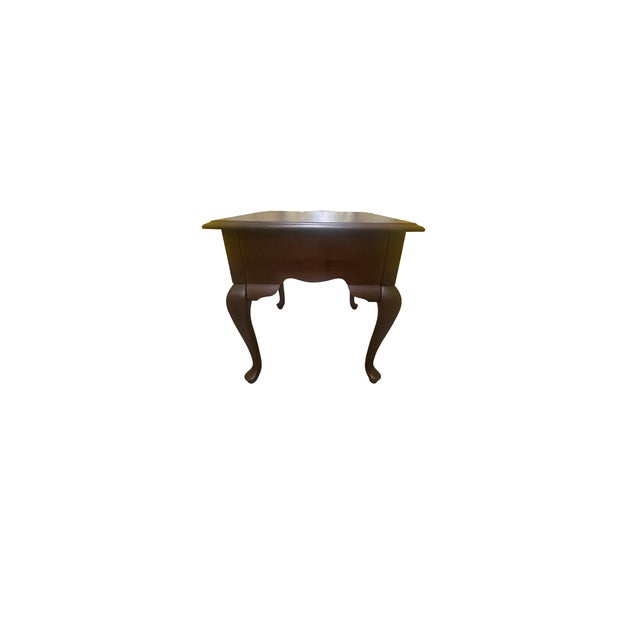 Brass Vintage Queen Anne Cherry End Table With Brass Hardware & Cabriole Legs For Sale - Image 8 of 9