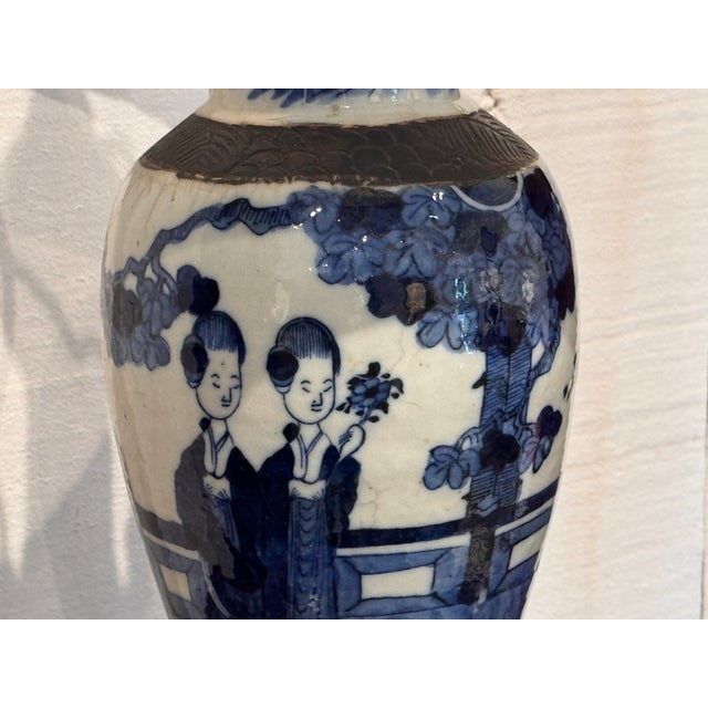 1950s Blue and White Chinese Porcelain Lamp For Sale - Image 4 of 11