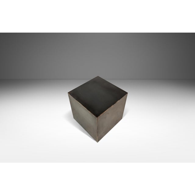 Metal Set of Two (2) Mid-Century Modern Industrial Brutalist Cubes / End Tables / Pedestals in Patinaed Metal, Usa, C. 1970s For Sale - Image 7 of 17