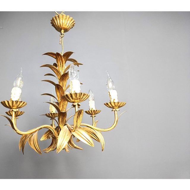 Vintage Gilt Metal Pineapple Leaf Chandelier, 1960s For Sale - Image 6 of 8