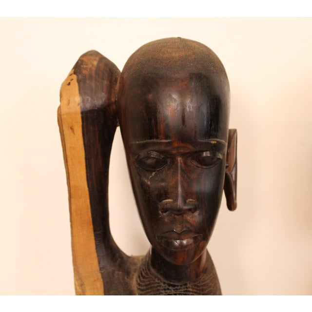 Mid 20th Century Maasai Warrior Hand Sculpted Busts - Set of 2 For Sale - Image 11 of 15