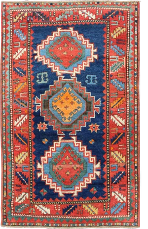 Remarkable Antique Caucasian Kazak Rug With Tribal Geometric Tri-Medallions