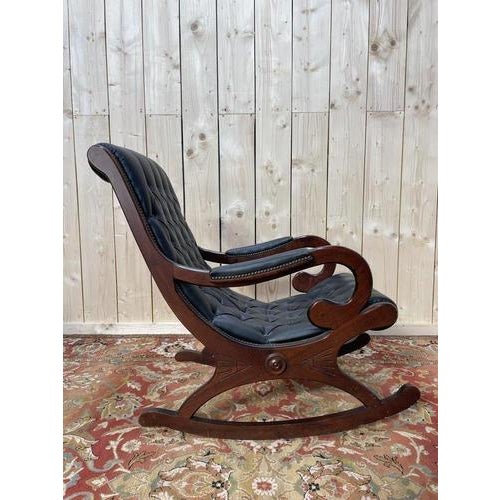 Black Leather Chesterfield Rocking Chair For Sale - Image 3 of 7