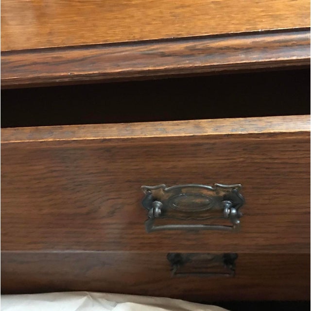 Oak Antique Rolling Vanity With Beveled Swivel Tilt Mirror , Multi Drawer For Sale - Image 4 of 8