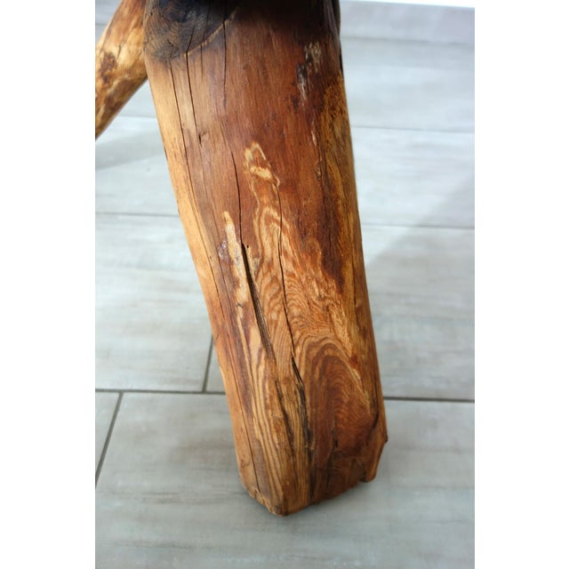 Mid-Century Modern Brutalist Wooden Plant Holder Stool, France, 1960s For Sale - Image 3 of 14