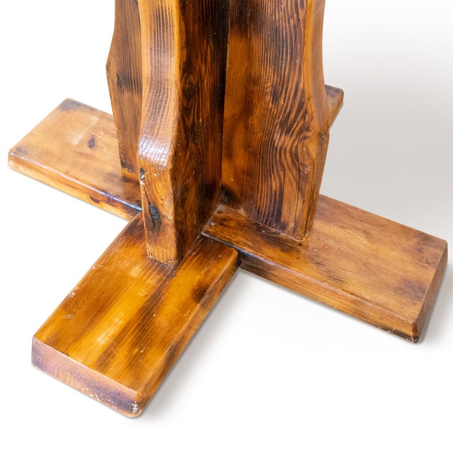 Coastal Vintage Knotty Pine Pedestal Table With Rope Edge Detail For Sale - Image 3 of 16