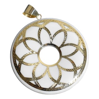 Large Medallion 14k White Chalcedony Pendant For Sale