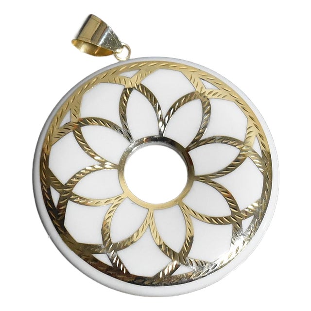 Large Medallion 14k White Chalcedony Pendant For Sale