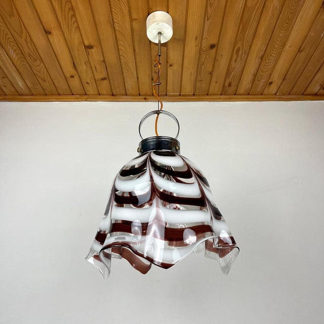 Mid-Century Modern Murano Glass Brown Fazzoletto Pendant Lamp by AV Mazzega, Italy, 1970s For Sale - Image 3 of 14