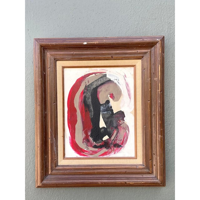 This vintage original abstract painting is a bold, gestural composition, its swirling forms built from thick, confident...