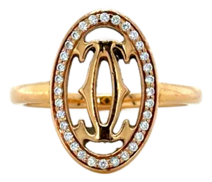 Cartier 18k Rose Gold Ring With Logo Double C Motif and Diamond Halo, Size 5.25