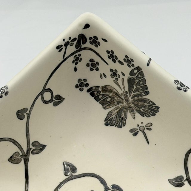 1980s Emilia Castillo Butterfly Porcelain & Pure Silver Square Bowl, Taxco Mexico For Sale - Image 17 of 18