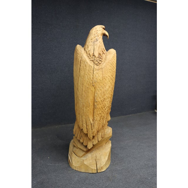 Large Hand-Carved Pine Bald Eagle Sculpture on Saw-Cut Base For Sale - Image 12 of 13