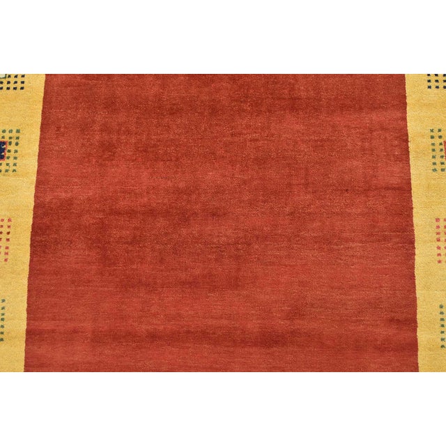 2020s Gabbeh Rug 4’2” X 5’8” Red Wool Contemporary Hand-Knotted Oriental Carpet For Sale - Image 5 of 12