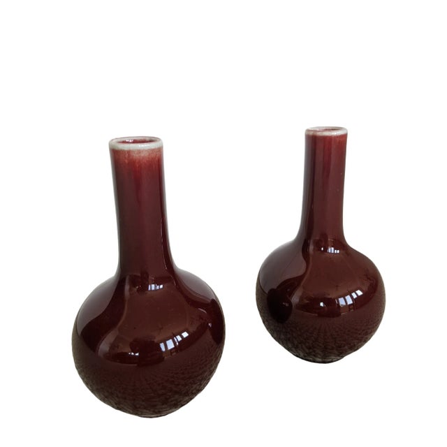 Ceramic Vintage Asian Import Oxblood Porcelain Vases- A Pair For Sale - Image 7 of 10