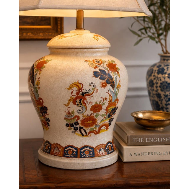 Large Vintage Chinoiserie Crackle Glaze Ginger Jar Table Lamp For Sale - Image 4 of 4