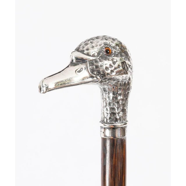 Antique Walking Stick Cane Silver Duck Head Handle, 1890s For Sale - Image 9 of 16