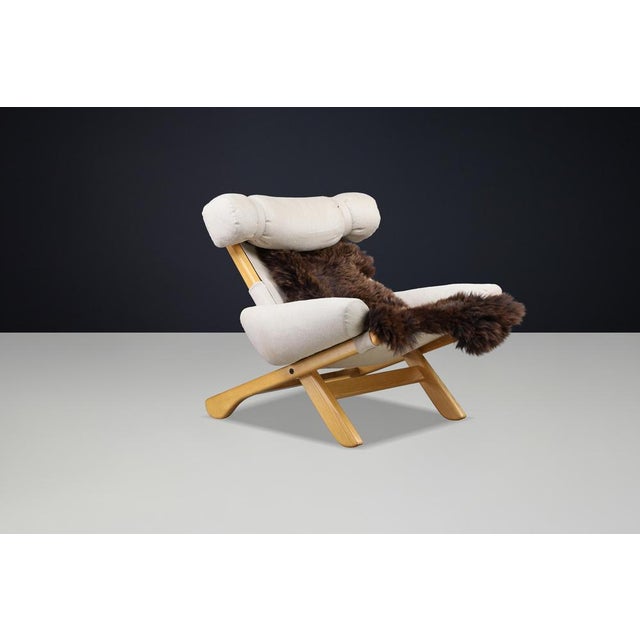 Large Mid-Century Modern Swedish Lounge Chair in Blond Oak and Canvas by Arne Norell, 1950s For Sale - Image 3 of 15