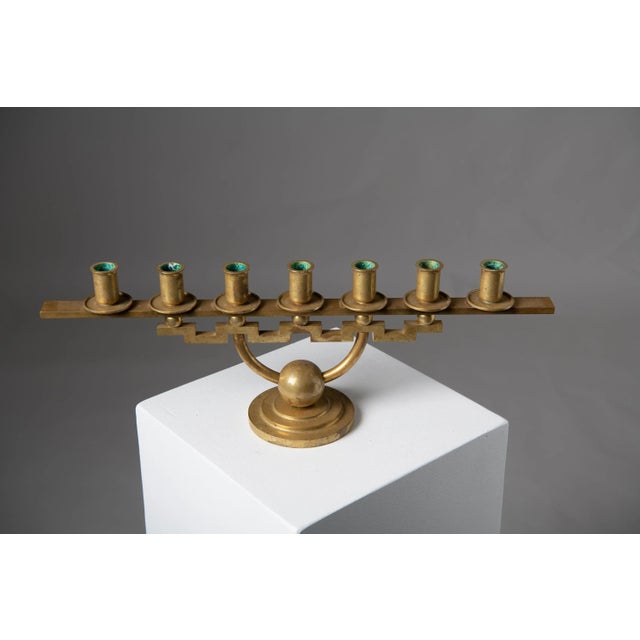 Scandinavian Modern Geometric Brass Candlestick Holder from Lars Holmström For Sale - Image 4 of 7