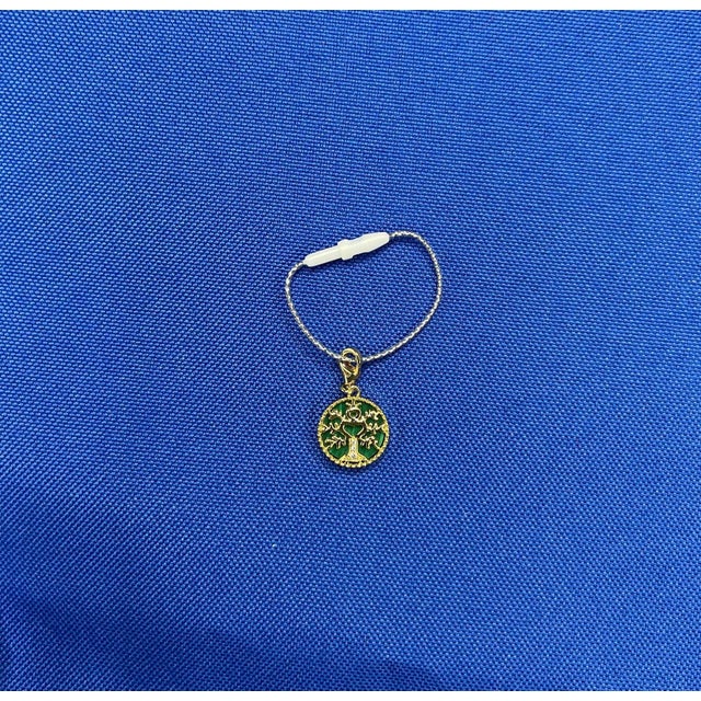 Contemporary Diamond Tree of Life Nature Floral Flower Green Malachite Medallion Charm 18k For Sale - Image 3 of 10