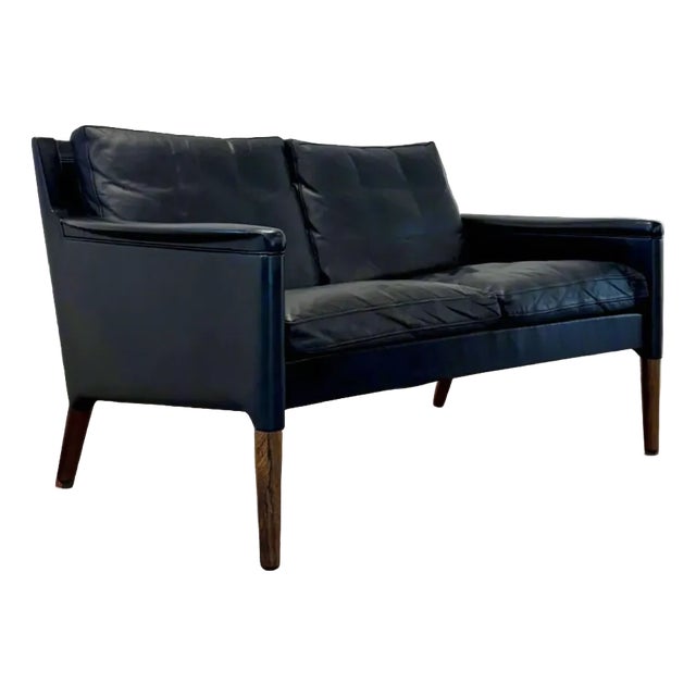 1950s Centrum Møbler Leather & Rosewood Loveseat / Settee “Model 55” Designed by Kurt Østervig For Sale