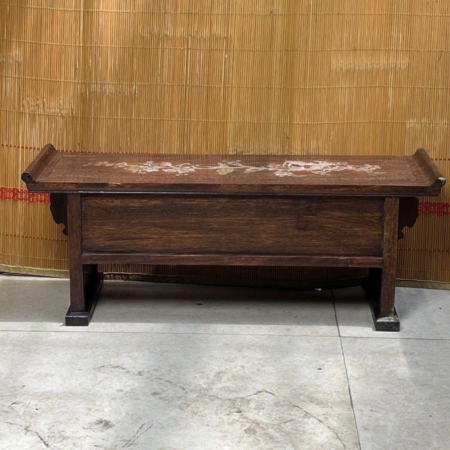 Chinese Vintage Chinese Hardwood Mother-of-Pearl Inlaid "Magpie & Plum" Altar Table (Tea Stand) For Sale - Image 3 of 9