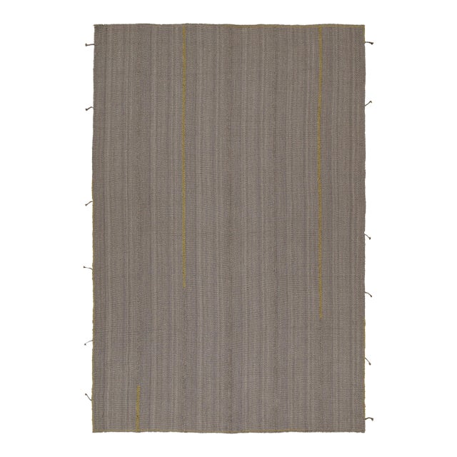 Rug & Kilim’s Contemporary Kilim Rug in Gray With Mustard and Brown Accents For Sale