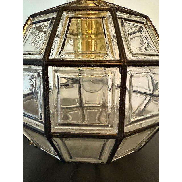 Metal Large Glass and Brass Pendant Light from Limburg, Germany, 1960s For Sale - Image 7 of 10