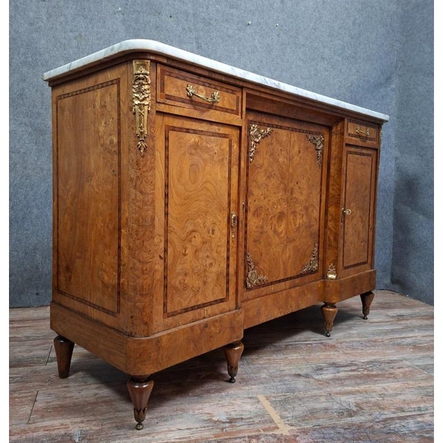 19th Century Enfilade Buffet in Burl and Marble For Sale - Image 6 of 9