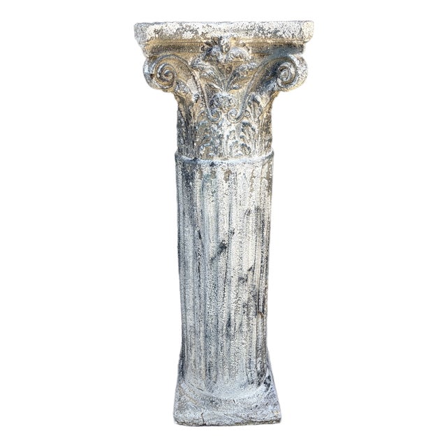 Weathered Neoclassical Cast-Concrete Corinthian Garden Pedestal For Sale