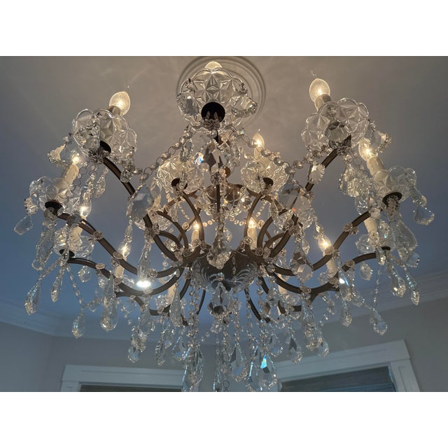 Metal 19th C. Rococo Iron & Crystal Round Chandelier From Rh, Designed by Timothy Oulton With a Rustic Metal Frame and Cascading Cut Crystal. For Sale - Image 7 of 7
